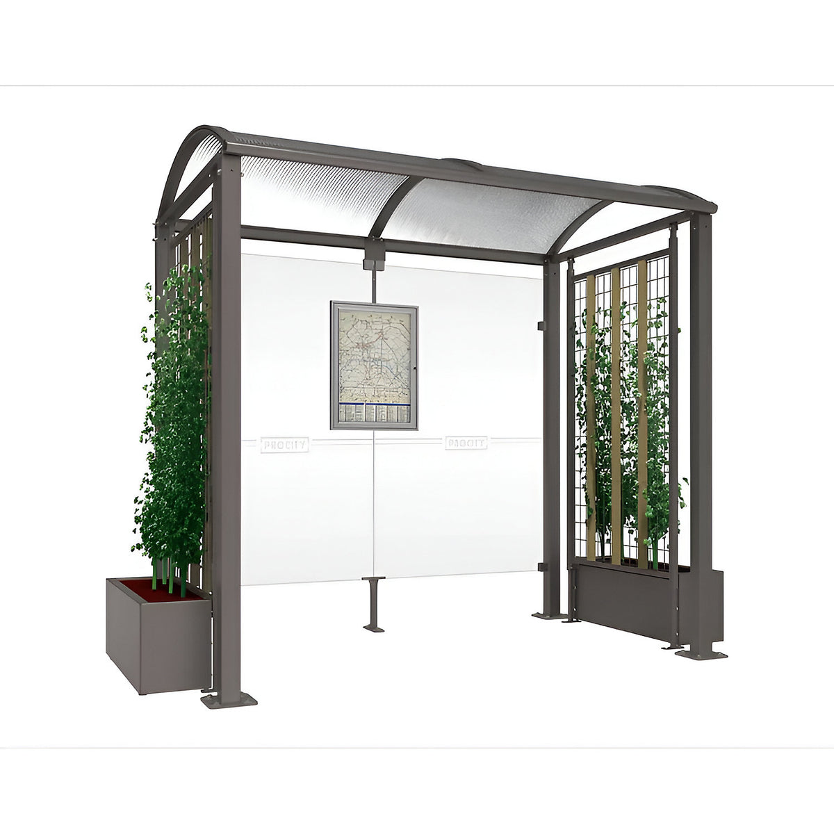 Waiting shelter, with 2 side panels, width 5040 mm, moss green.