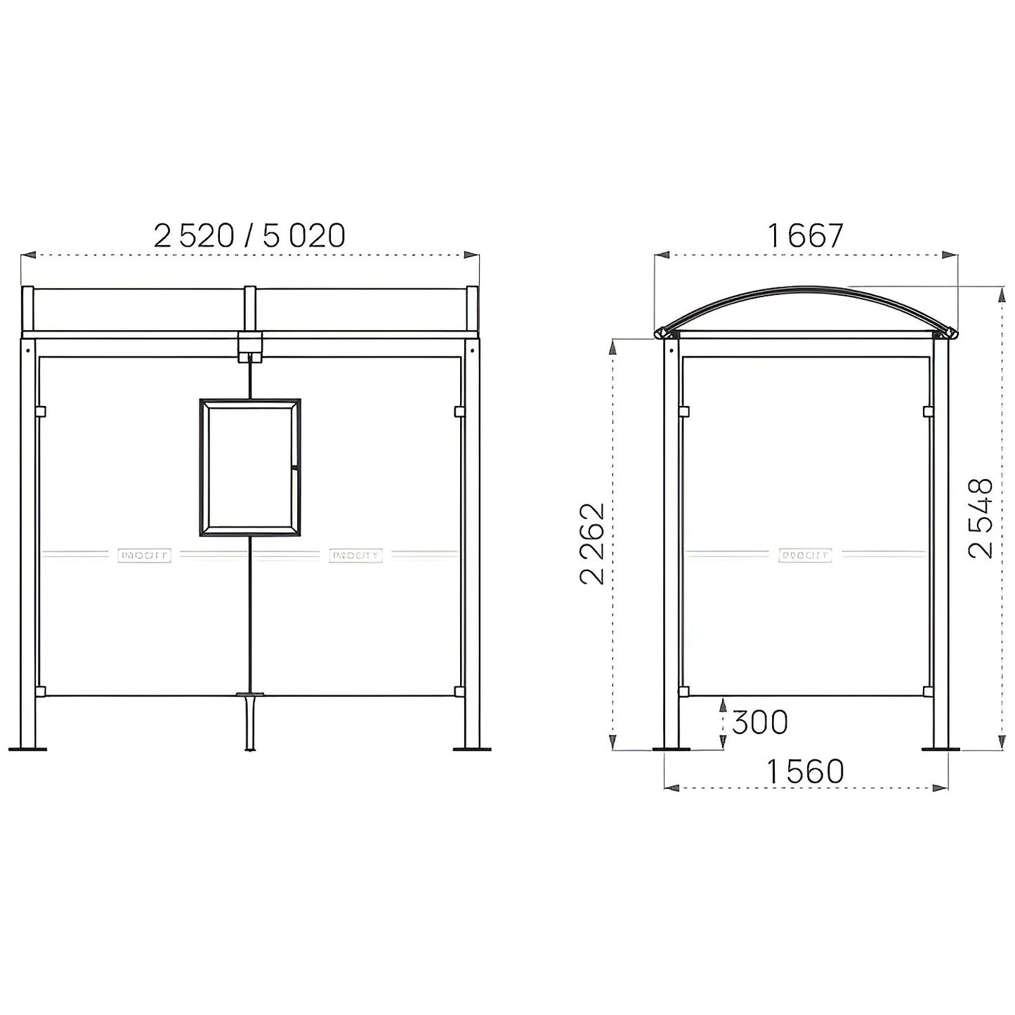 Waiting shelter, with 2 side panels, width 2520 mm, charcoal.