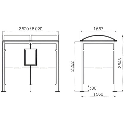 Waiting shelter, with 2 side panels, width 2520 mm, charcoal.