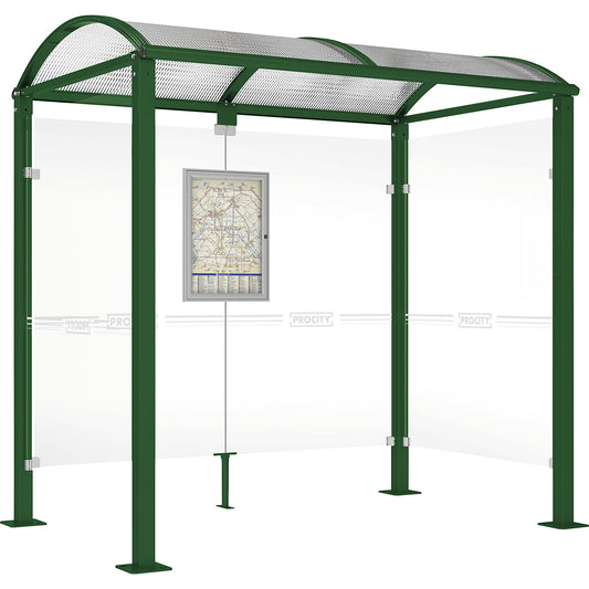 Waiting shelter, with 2 side panels, width 2520 mm, moss green.