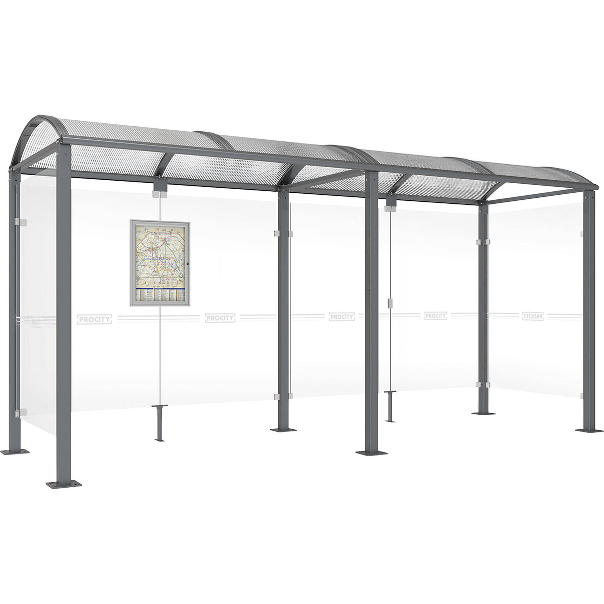 Waiting shelter, with 2 side panels, width 5040 mm, charcoal.