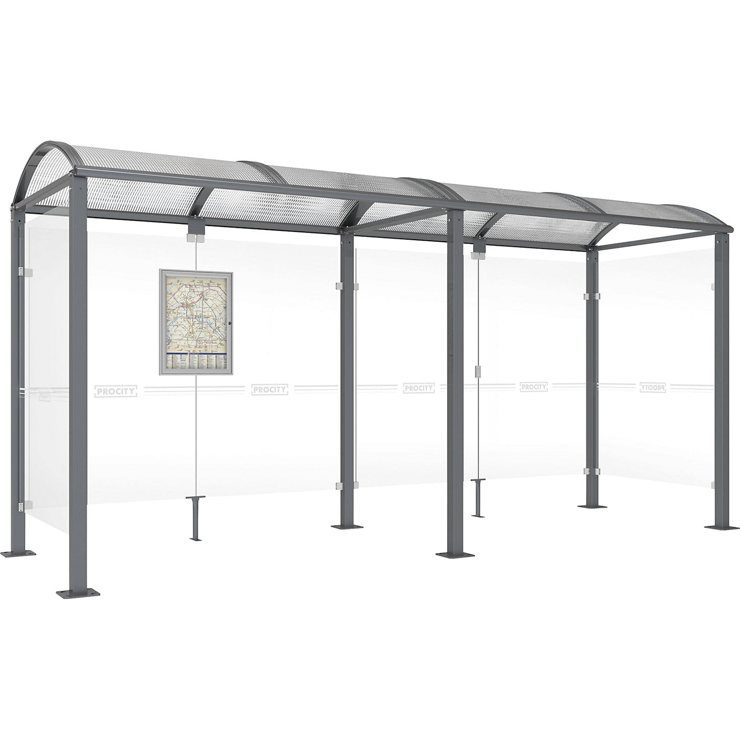 Waiting shelter, with 2 side panels, width 5040 mm, charcoal.