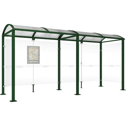 Waiting shelter, with 2 side panels, width 5040 mm, moss green.