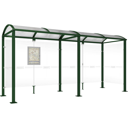 Waiting shelter, with 2 side panels, width 5040 mm, moss green.