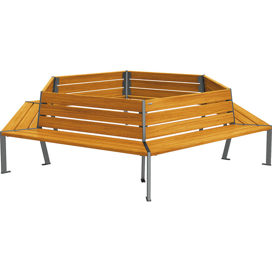 SILAOS® tree bench, height 821 mm, length 2930 mm, charcoal, light oak finish.