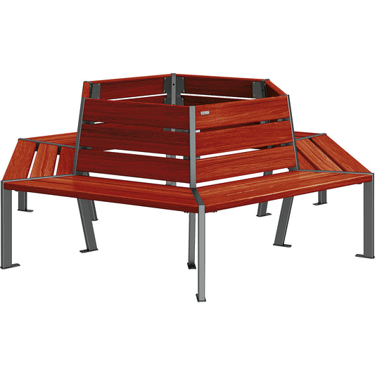 SILAOS® tree bench, height 821 mm, length 1929 mm, charcoal, mahogany.