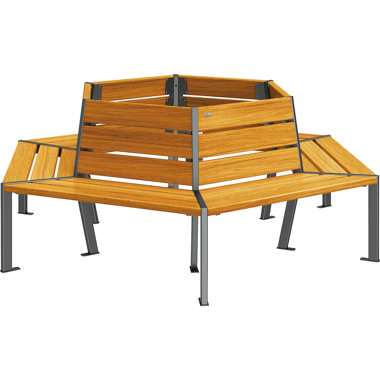 SILAOS® tree bench, height 821 mm, length 1929 mm, charcoal, light oak finish.
