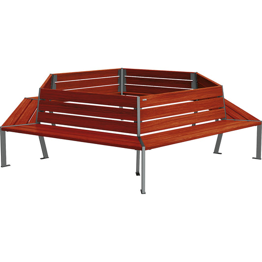 SILAOS® tree bench, height 821 mm, length 2930 mm, charcoal, mahogany.