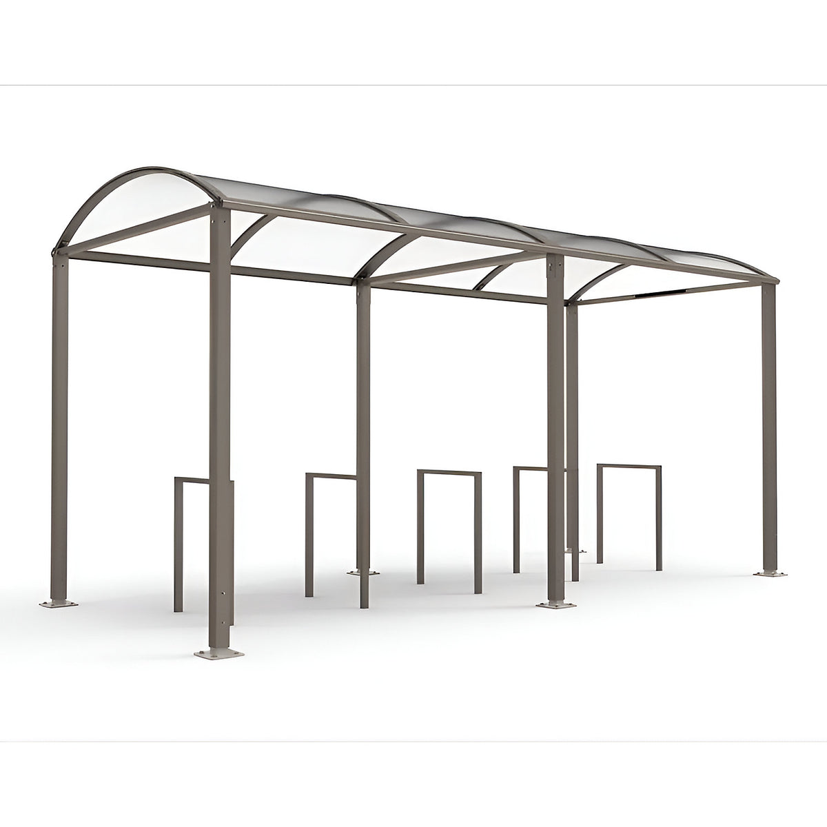 Shelter for bicycles, bus stops, entrances, standard model + extension with rear cladding/side panels, moss green.