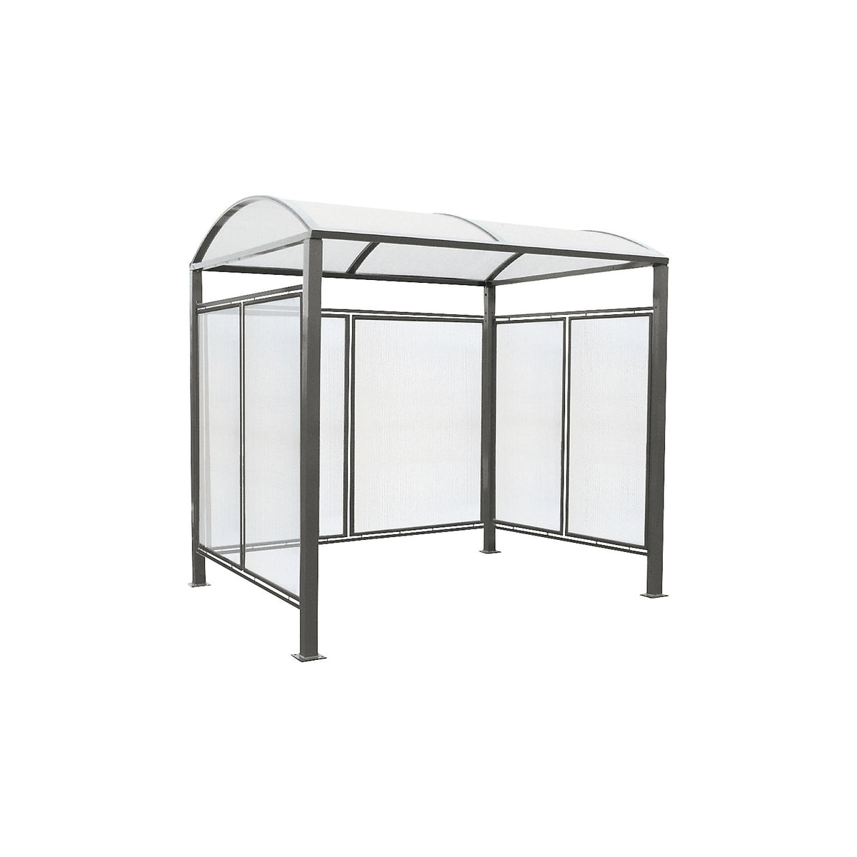 Shelter for bicycles, bus stops, entrances, standard model with rear cladding/side panels, charcoal.