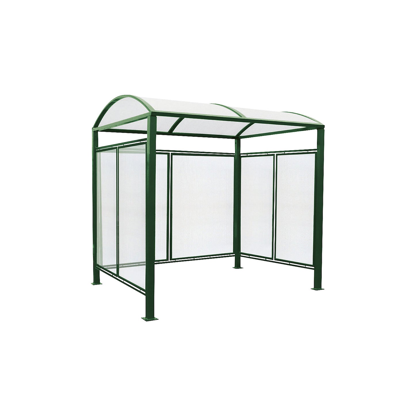 Shelter for bicycles, bus stops, entrances, standard model with rear cladding/side panels, moss green.