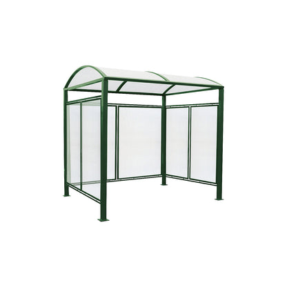 Shelter for bicycles, bus stops, entrances, standard model with rear cladding/side panels, moss green.