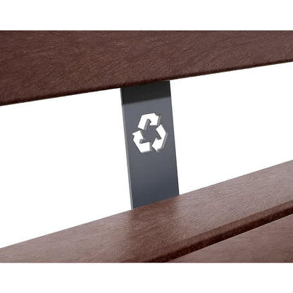 SILAOS® bench made of recycled plastic, with back rest, charcoal, brown, 6 seat and back rest planks.