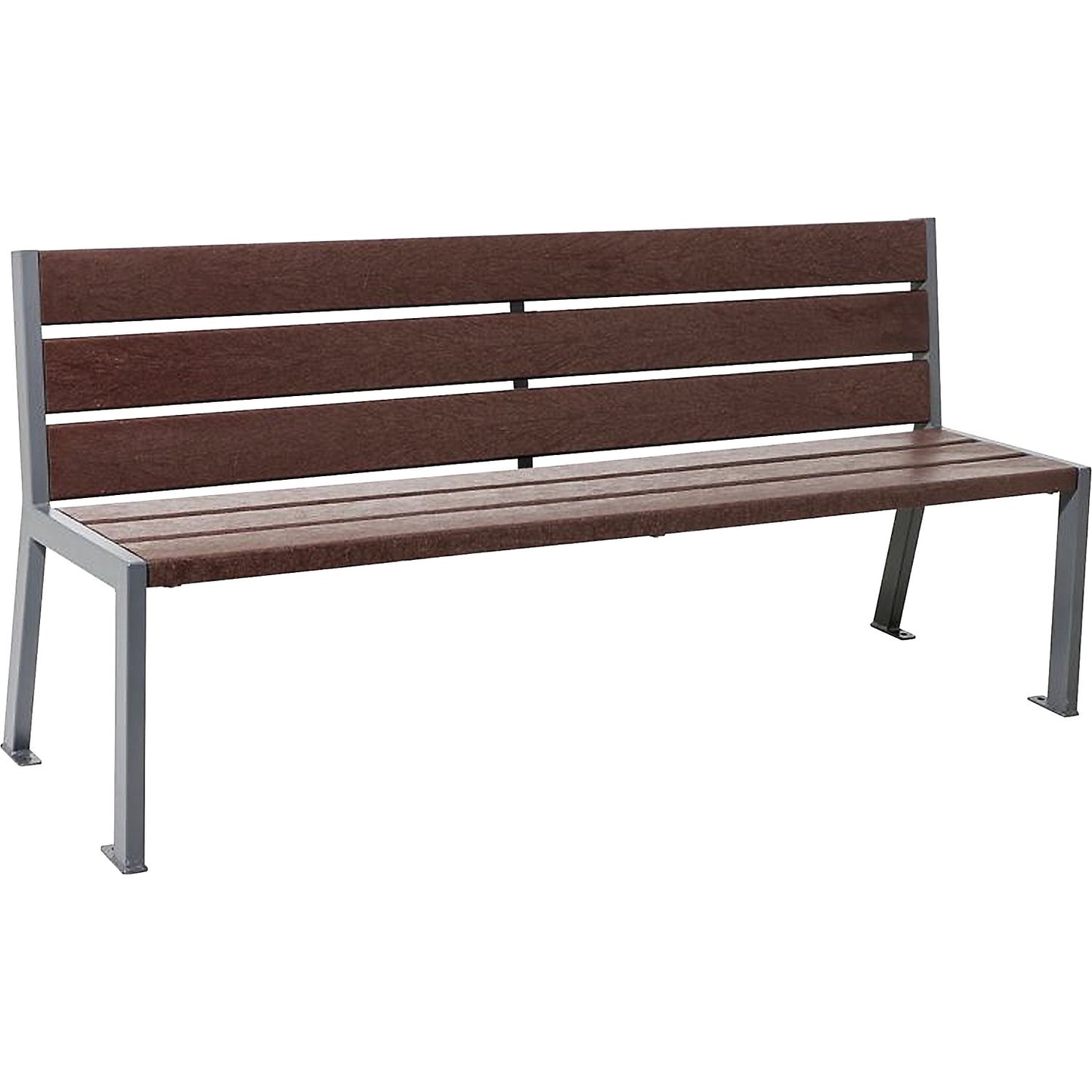 SILAOS® bench made of recycled plastic, with back rest, charcoal, brown, 6 seat and back rest planks.