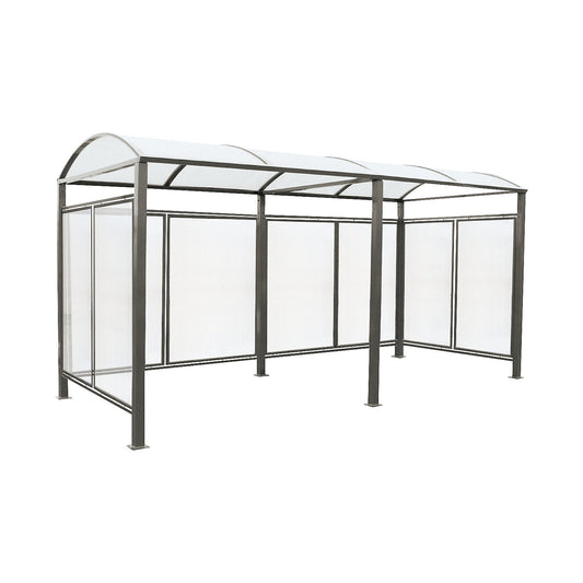Shelter for bicycles, bus stops, entrances, standard model + extension with rear cladding/side panels, charcoal.