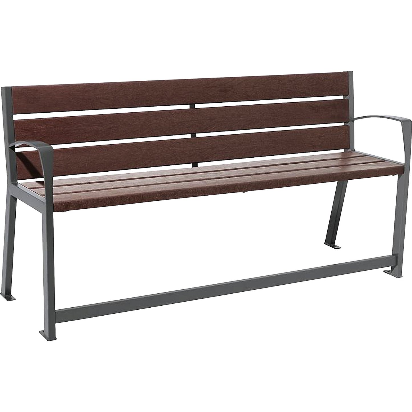SILAOS® bench made of recycled plastic, with back rest, charcoal, for seniors, 6 seat and backrest planks.