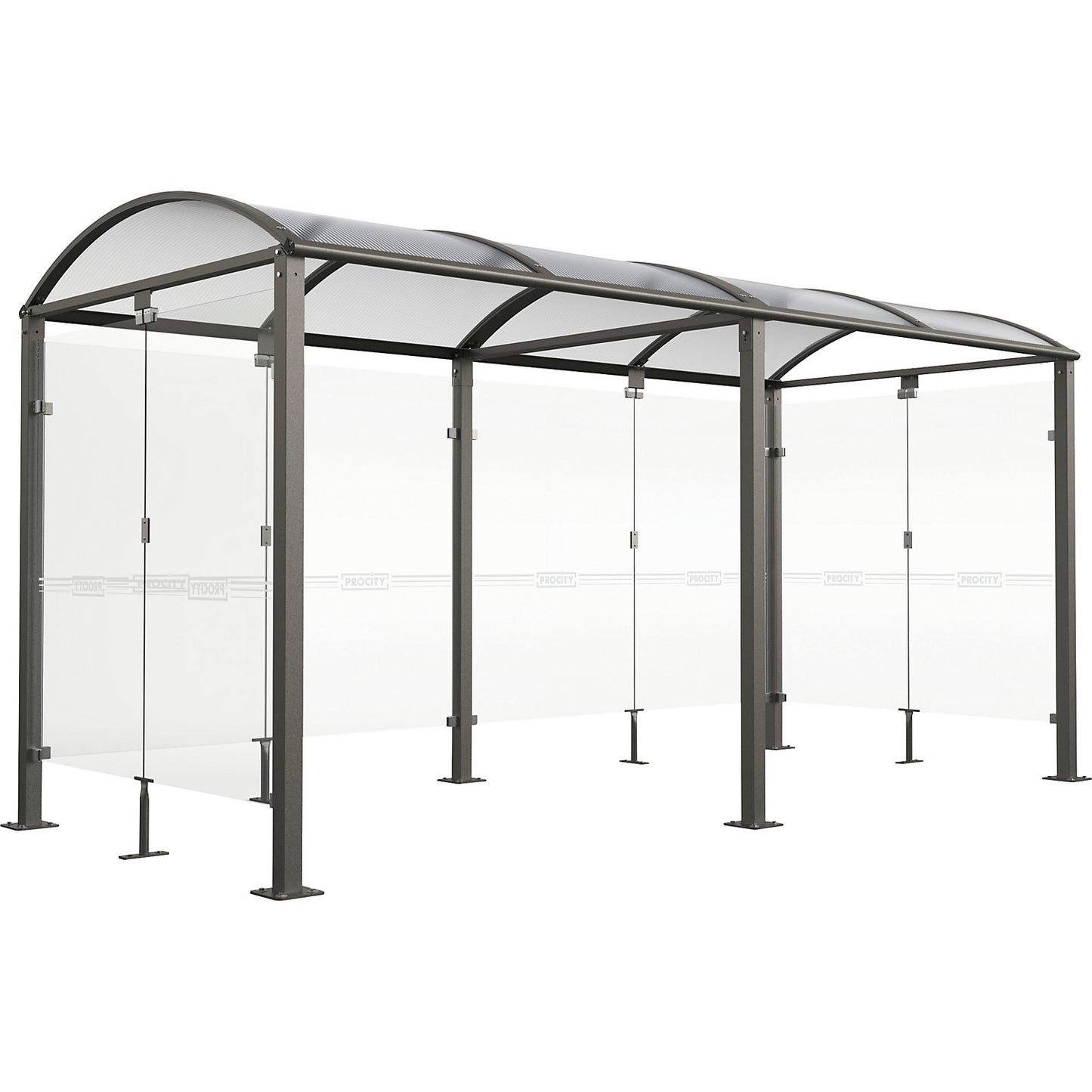 Bicycle shelter with glass, standard model + extension with rear cladding/side panels, charcoal.