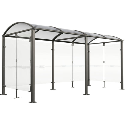 Bicycle shelter with glass, standard model + extension with rear cladding/side panels, charcoal.
