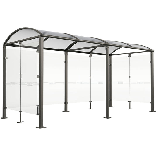 Bicycle shelter with glass, standard model + extension with rear cladding/side panels, charcoal.