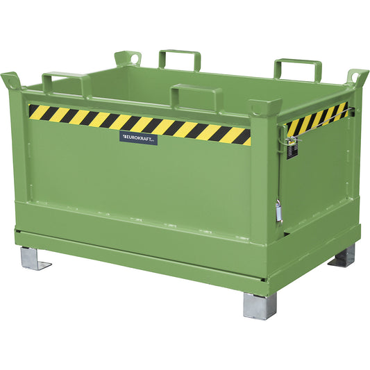 Hinged bottom skip, capacity 0.5 m³, reseda green RAL 6011.