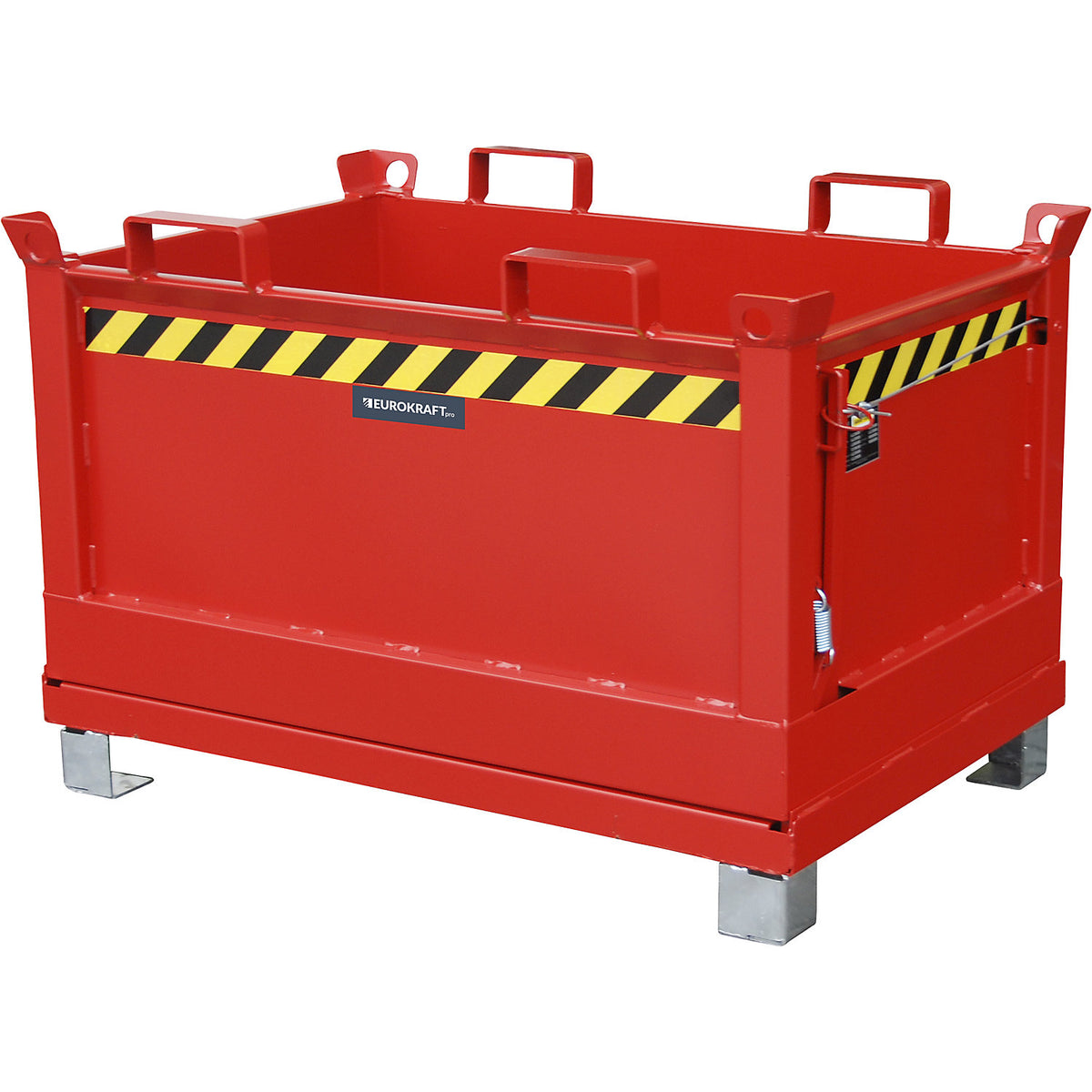 Hinged bottom skip, capacity 0.5 m³, flame red RAL 3000.
