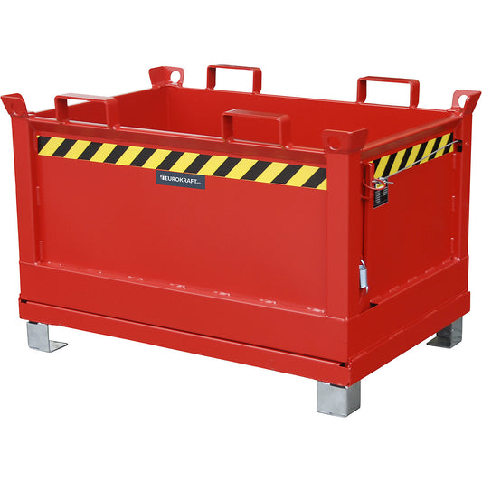 Hinged bottom skip, capacity 0.5 m³, flame red RAL 3000.