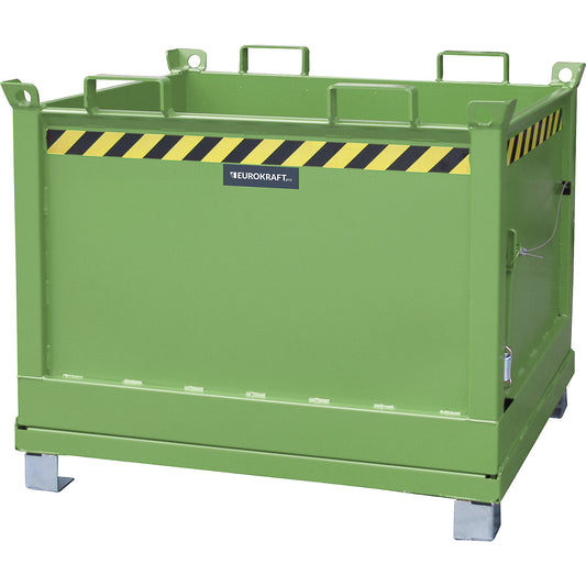 Hinged bottom skip, capacity 0.75 m³, reseda green RAL 6011.