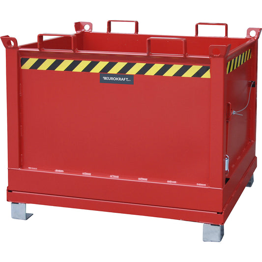 Hinged bottom skip, capacity 0.75 m³, flame red RAL 3000.