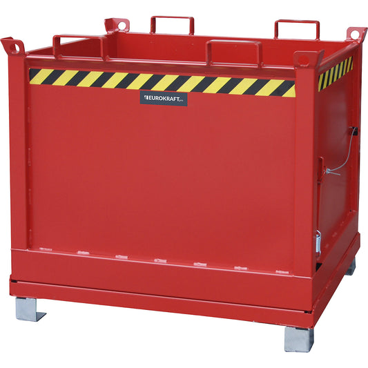 Hinged bottom skip, capacity 1.0 m³, flame red RAL 3000.