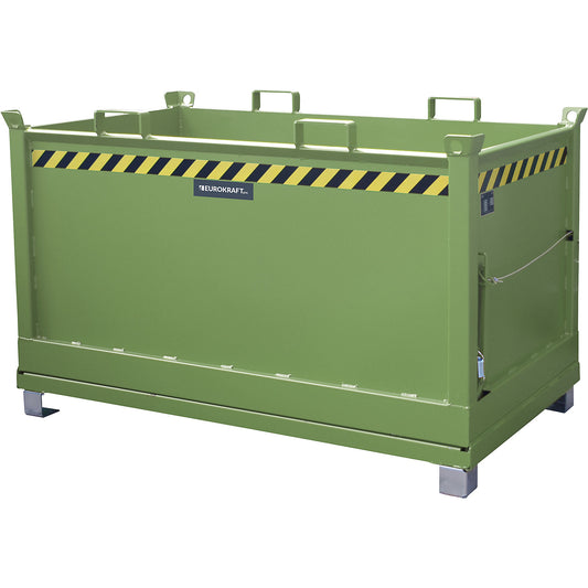 Hinged bottom skip, capacity 1.5 m³, reseda green RAL 6011.