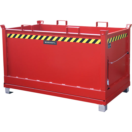 Hinged bottom skip, capacity 1.5 m³, flame red RAL 3000.