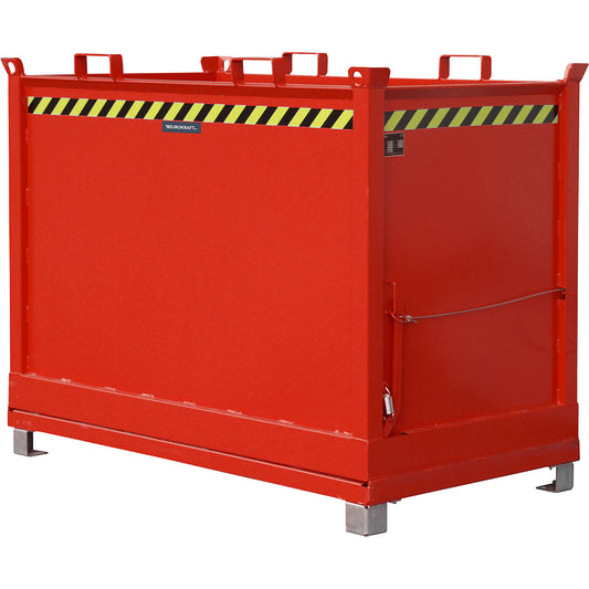 Hinged bottom skip, capacity 2.0 m³, flame red RAL 3000.