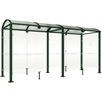 KLASSIK smokers' shelter, with cladding, width 5040 mm, moss green.