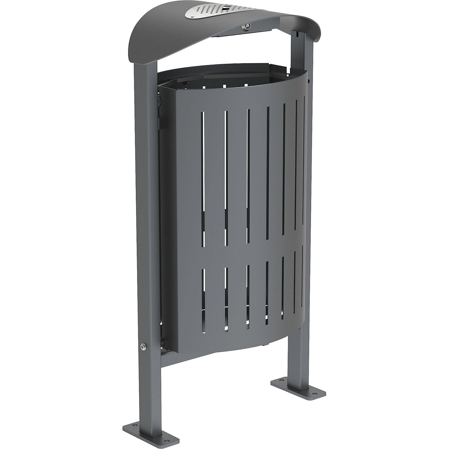 SILAOS® waste basket with ashtray, sheet steel, base plate, grey.