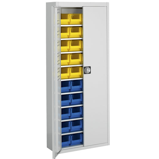 Storage cupboard with open fronted storage bins, HxWxD 1740 x 680 x 280 mm, single colour, grey, 40 bins.