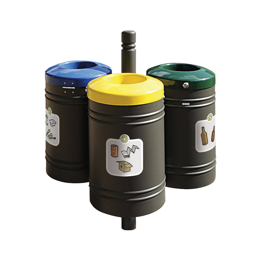GUSTAVIA outdoor waste collector, capacity 3 x 40 l, with set of stickers, grey.