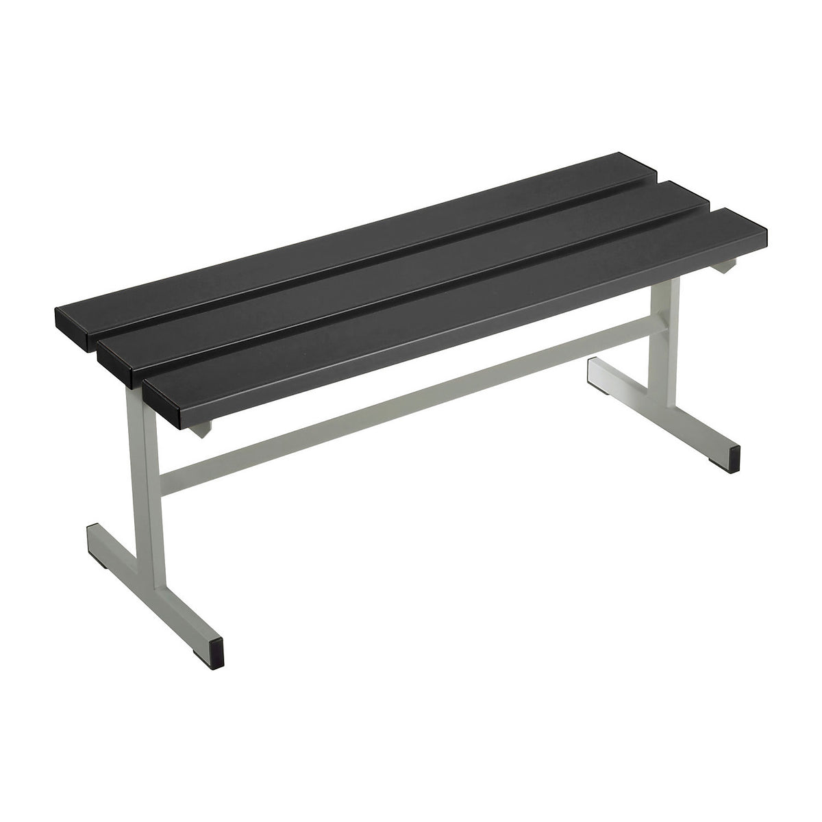 Changing room bench, single sided, PVC slats, T foot, black, length 1000 mm.