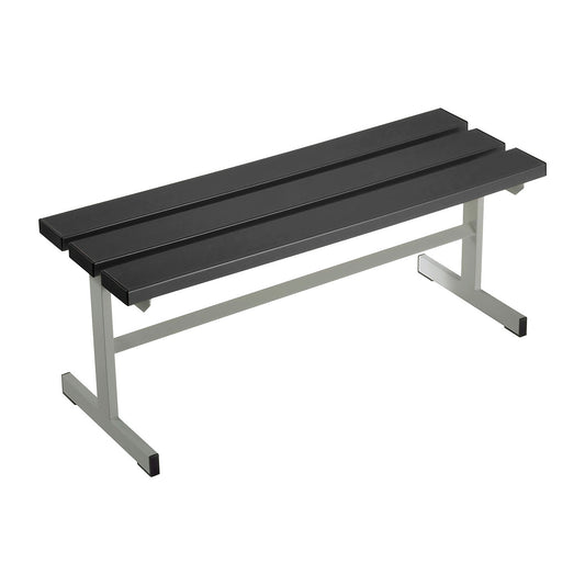 Changing room bench, single sided, PVC slats, T foot, black, length 1000 mm.