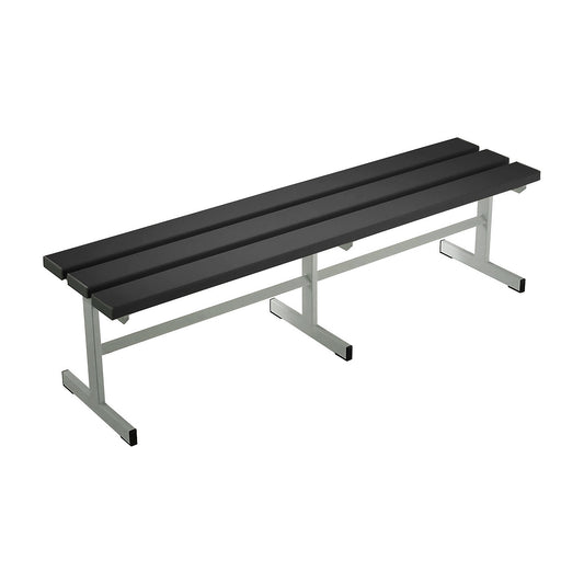 Changing room bench, single sided, PVC slats, T foot, black, length 1500 mm.