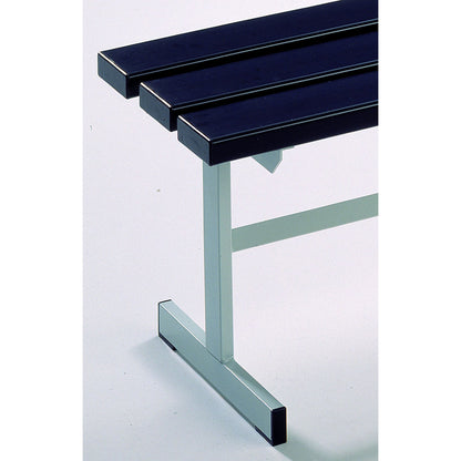Changing room bench, single sided, PVC slats, T foot, black, length 1000 mm.