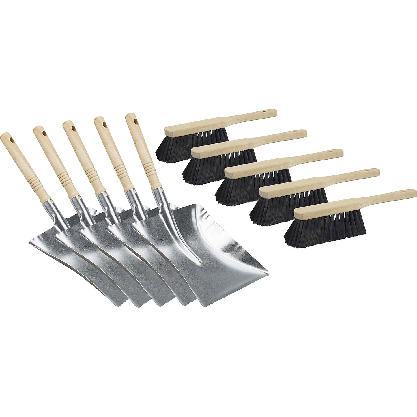 Sweeping set, dustpan with industrial hand brush, pack of 5, shovel dimensions 260 x 280 mm.