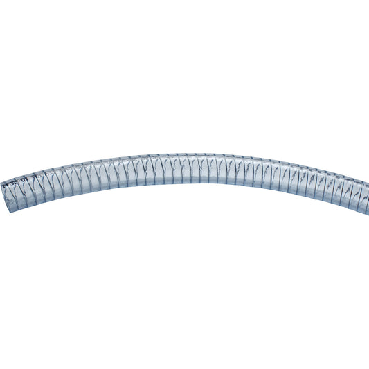 PVC hose, clear with steel spiral, 5 bar, per metre, 1'', internal Ø 25 mm.