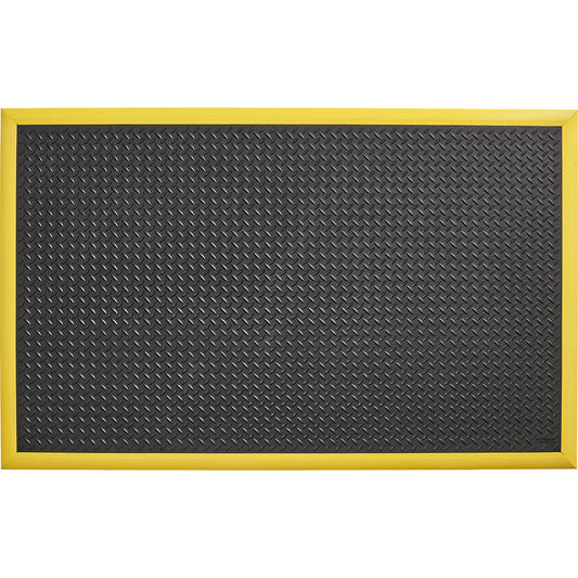 Diamond Flex™ anti-fatigue matting, LxW 1630 x 1020 mm, raised edges on all sides, black / yellow.