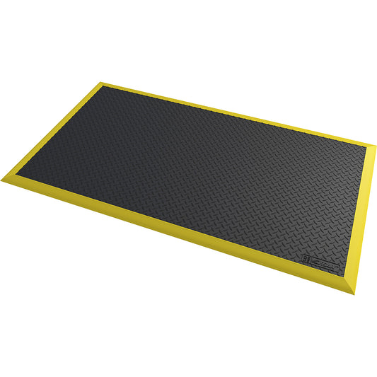 Diamond Flex™ nitrile anti-fatigue matting, 1630 x 970 mm, with 3 yellow edge strips, black.