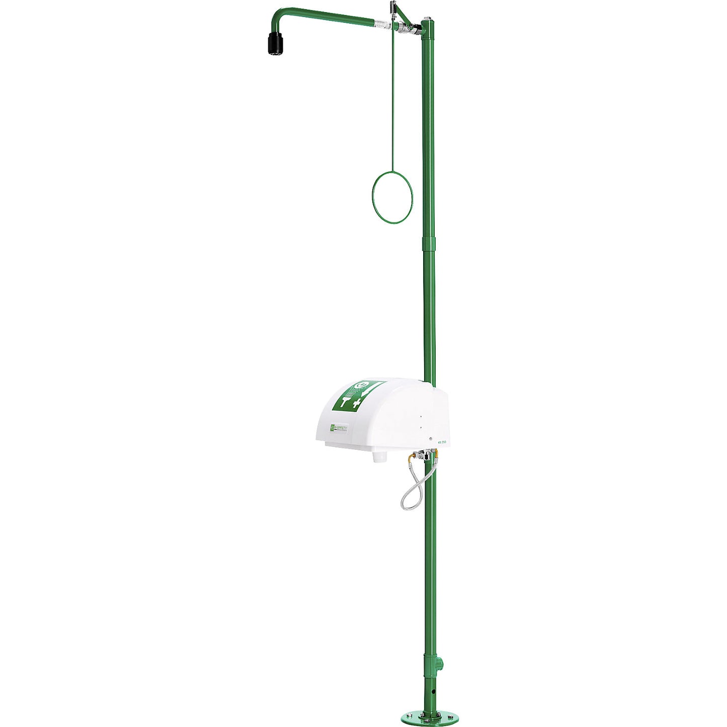 ClassicLine body emergency shower, free standing with eye shower, collection basin and cover, green/black.