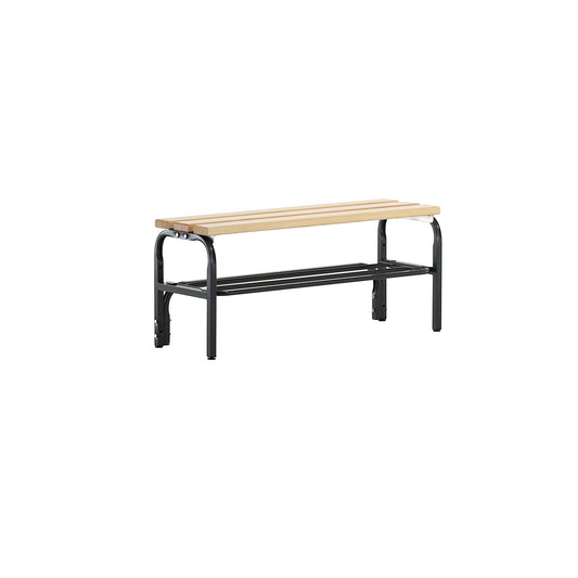 Changing room bench, single sided, with shoe rack, length 1015 mm, charcoal.