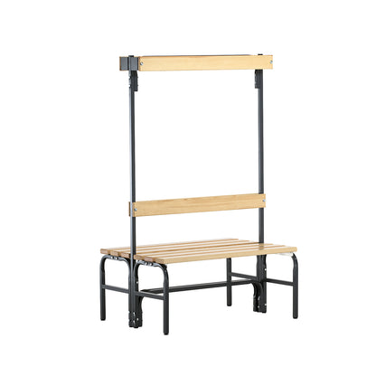 Changing room bench with hook strips, double-sided, 6 hooks, 1015 mm, charcoal.