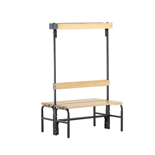 Changing room bench with hook strips, double-sided, 6 hooks, 1015 mm, charcoal.