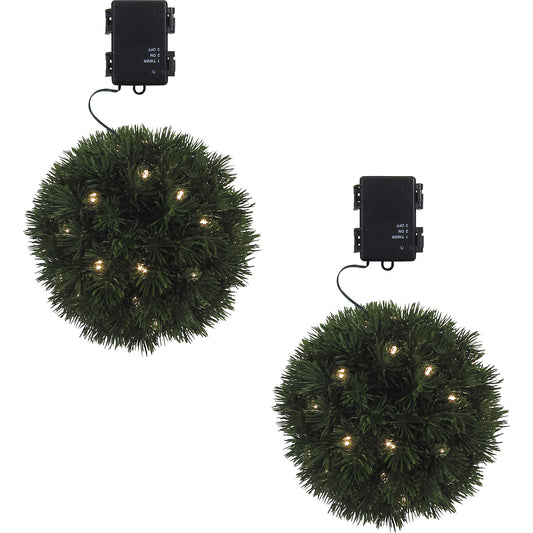 Large fir balls with 35 LEDs, 2 items, with timer function, Ø 20 cm.