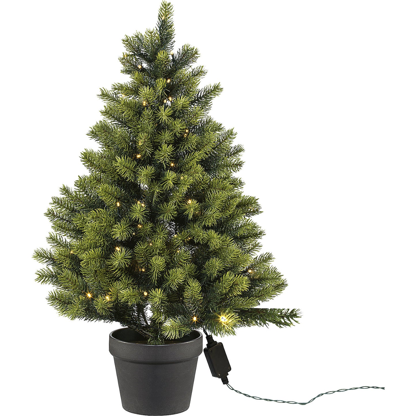 Fir tree in a pot with LEDs, with 100 lights, 230 V, height 90 cm.